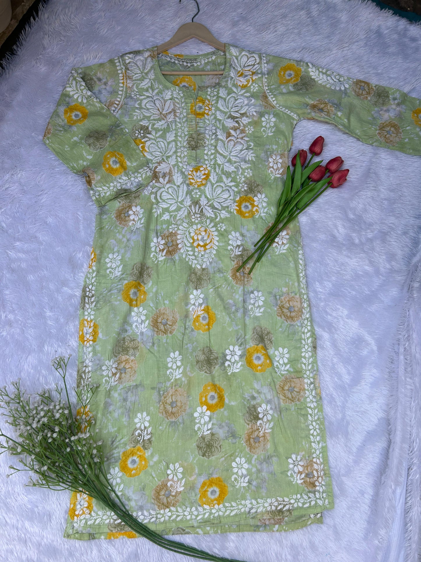 Anam premium green chikankari kurti