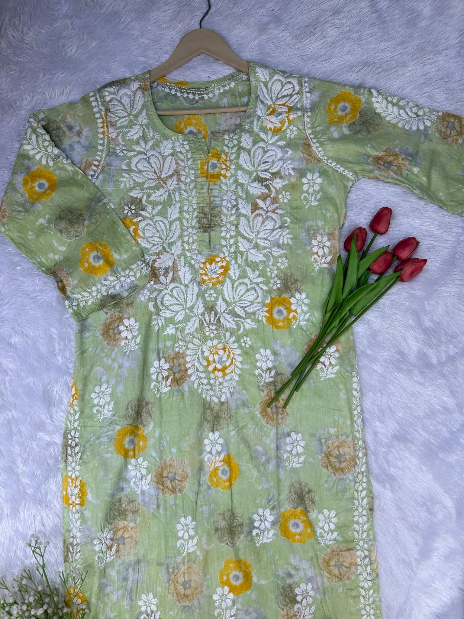 Anam premium green chikankari kurti - Hayat&