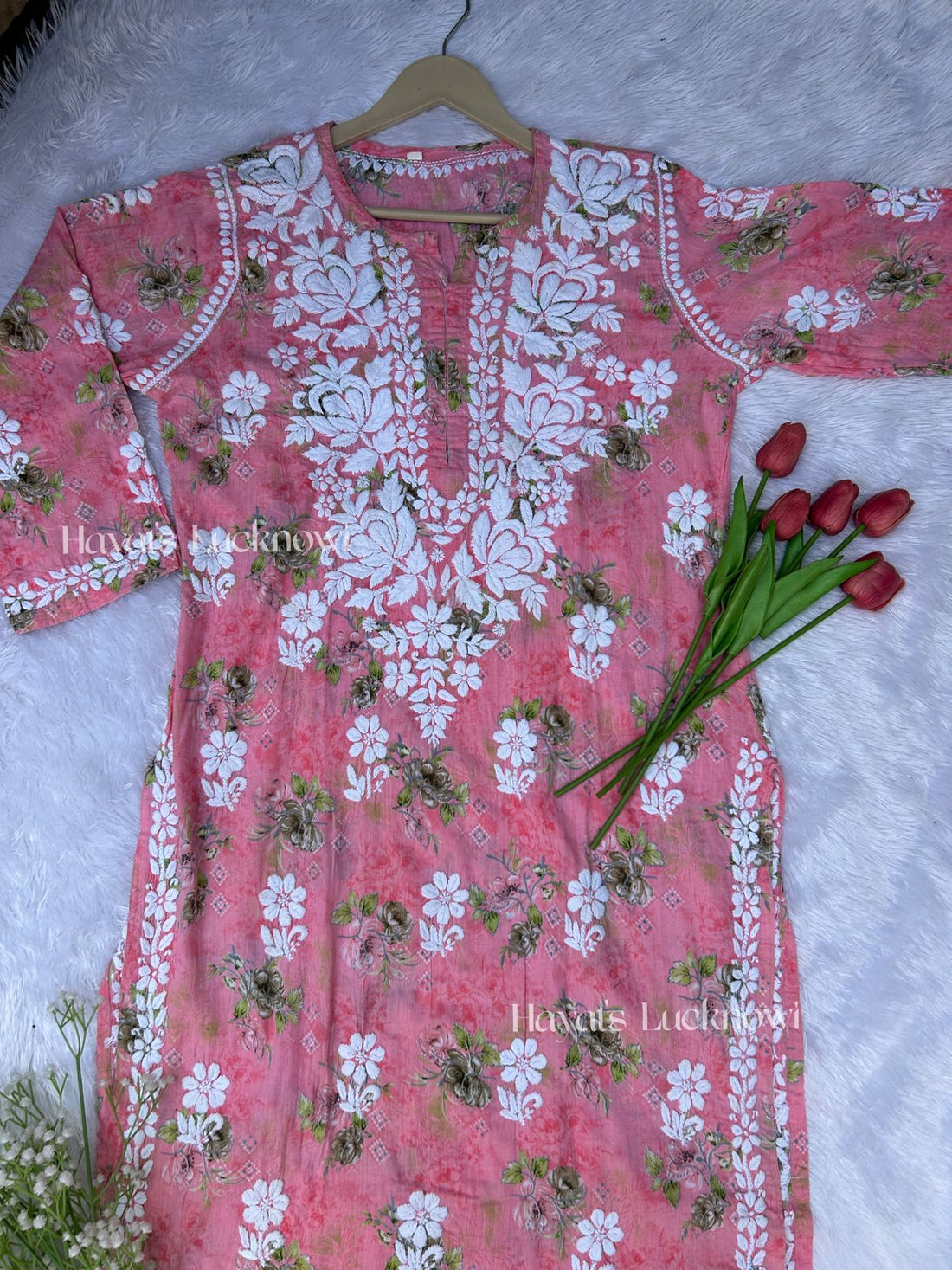 Anam premium pink chikankari kurti - Hayat&