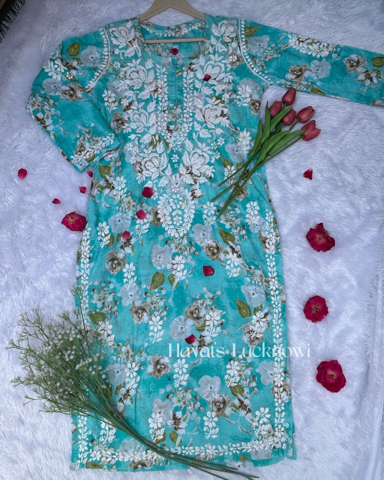 Anam premium teal chikankari kurti