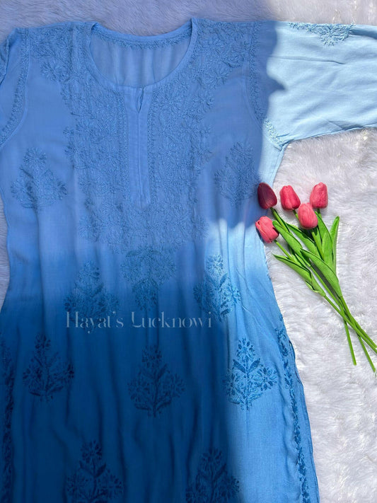 Amara Blue Ombre Modal Kurti - Hayat's Lucknowi