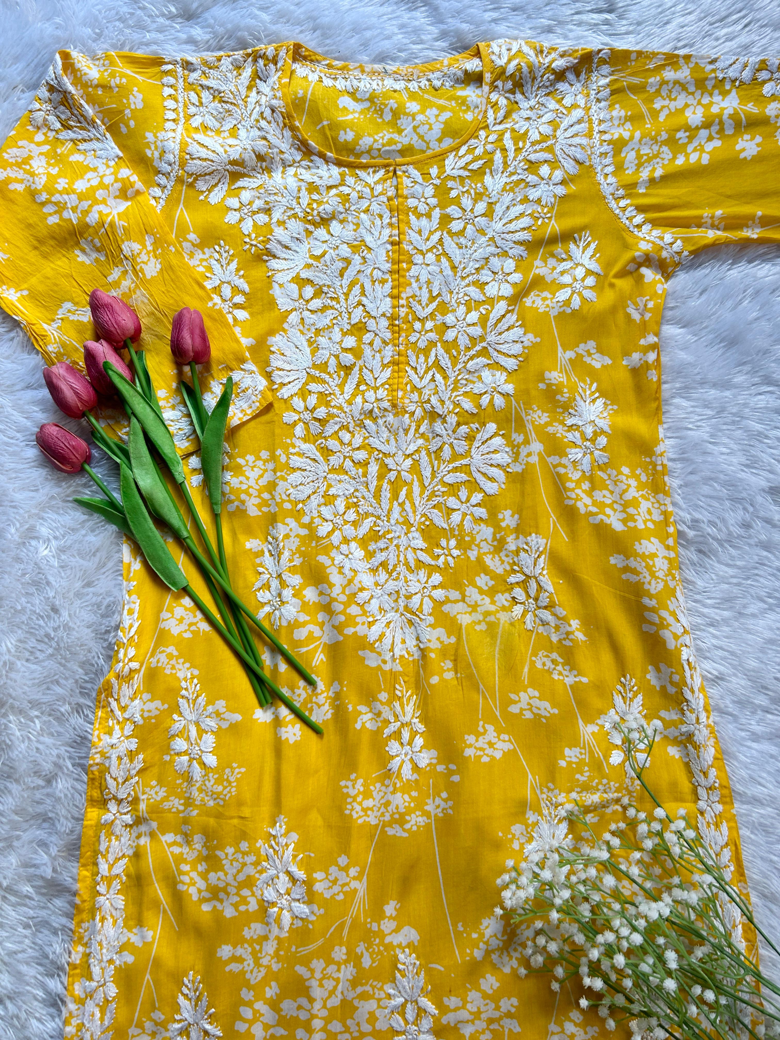 Batool Yellow Mul Mul Kurta - Hayat&