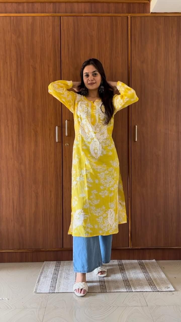 Batool yellow mul mul kurta - Hayat&