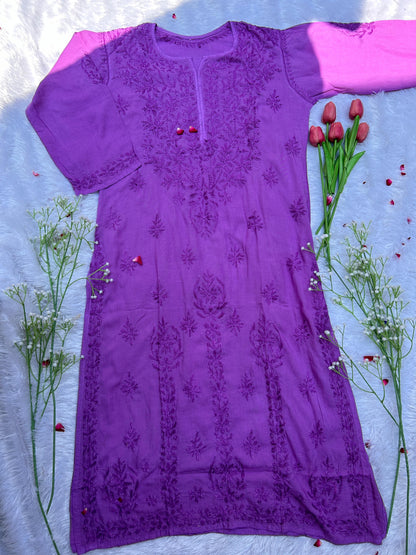 Purple Chikankari Modal Long Kurta - Hayat&