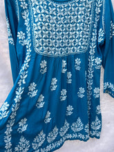 Blue short chikankari frock - Hayat&