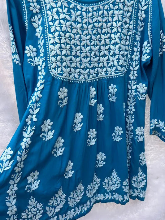 Blue short chikankari frock
