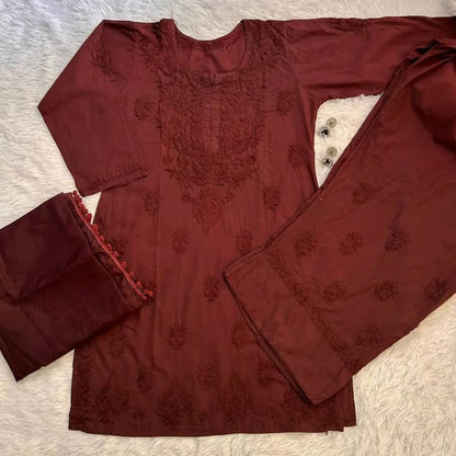 mocha brown chikankari farshi shalwar suit set