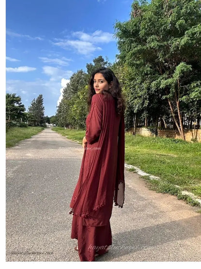 Traditional Lucknowi chikankari brown rayon suit set – Hayat’s Lucknowi