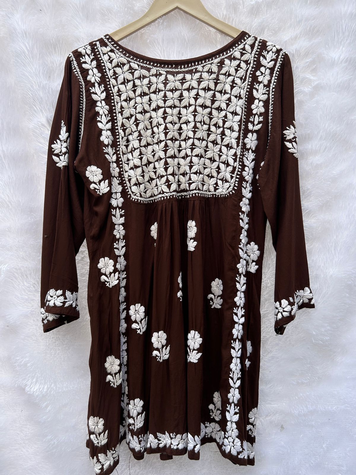 Brown short chikankari frock