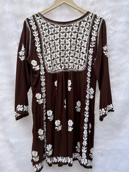 Brown short chikankari frock - Hayat&