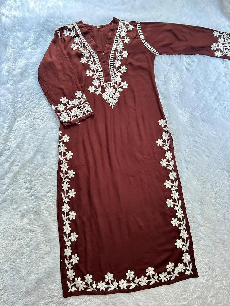 Brown Rayon Lucknowi Chikankari Kurta