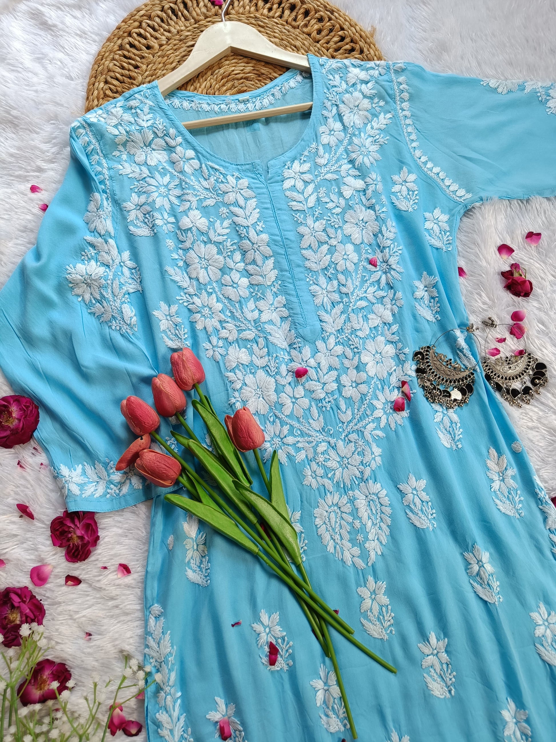 Shraddha kapoor inspired sky blue modal kurti - Hayat's Lucknowi