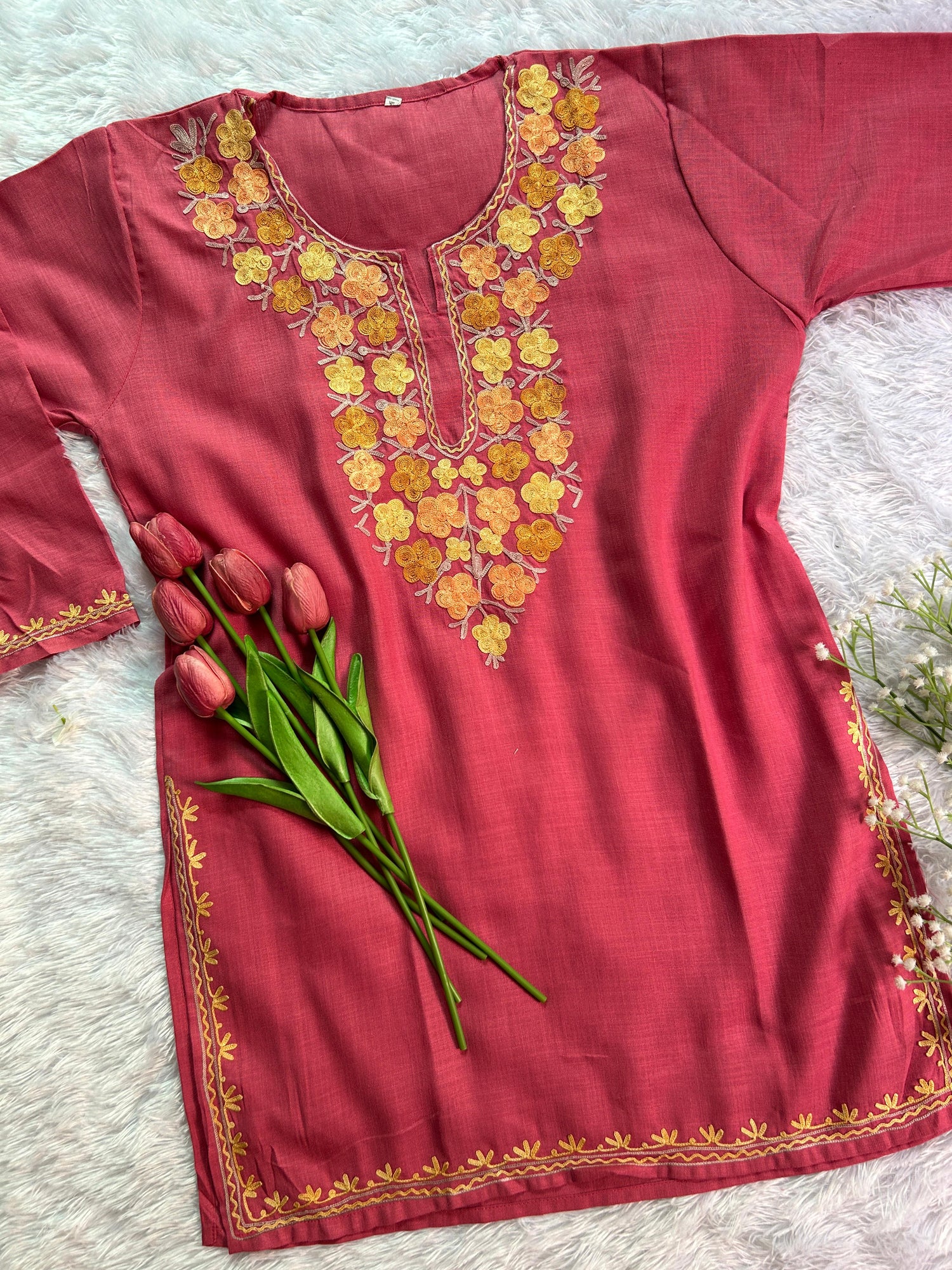 Cotton Pink Kashmiri Short Top - Hayat&