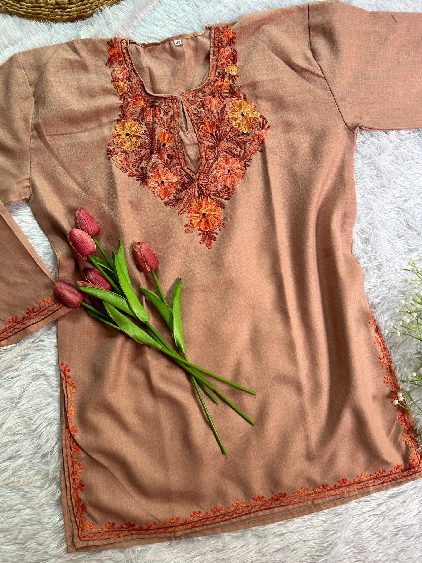 Cotton Beige Kashmiri Short Top