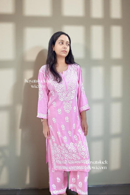 Khushi Baby Pink Chikankari Rayon Set