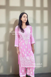 Pink chikankari kurta plazo rayon set for festive wear