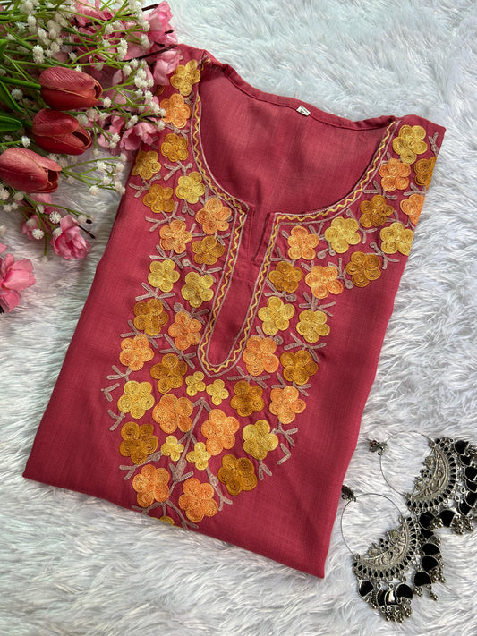 Cotton Pink Kashmiri Short Top - Hayat's Lucknowi