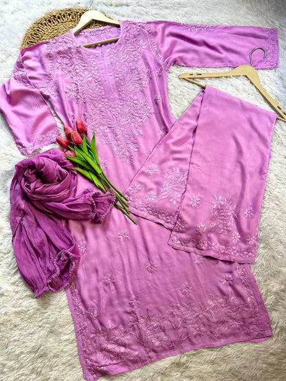 Zeenat Lilac Rayon Chikankari Set