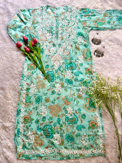 Nida Sea Green Mul Mul Kurta - Hayat&