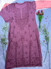 Mauve Chikankari Modal Long Kurta - Hayat&