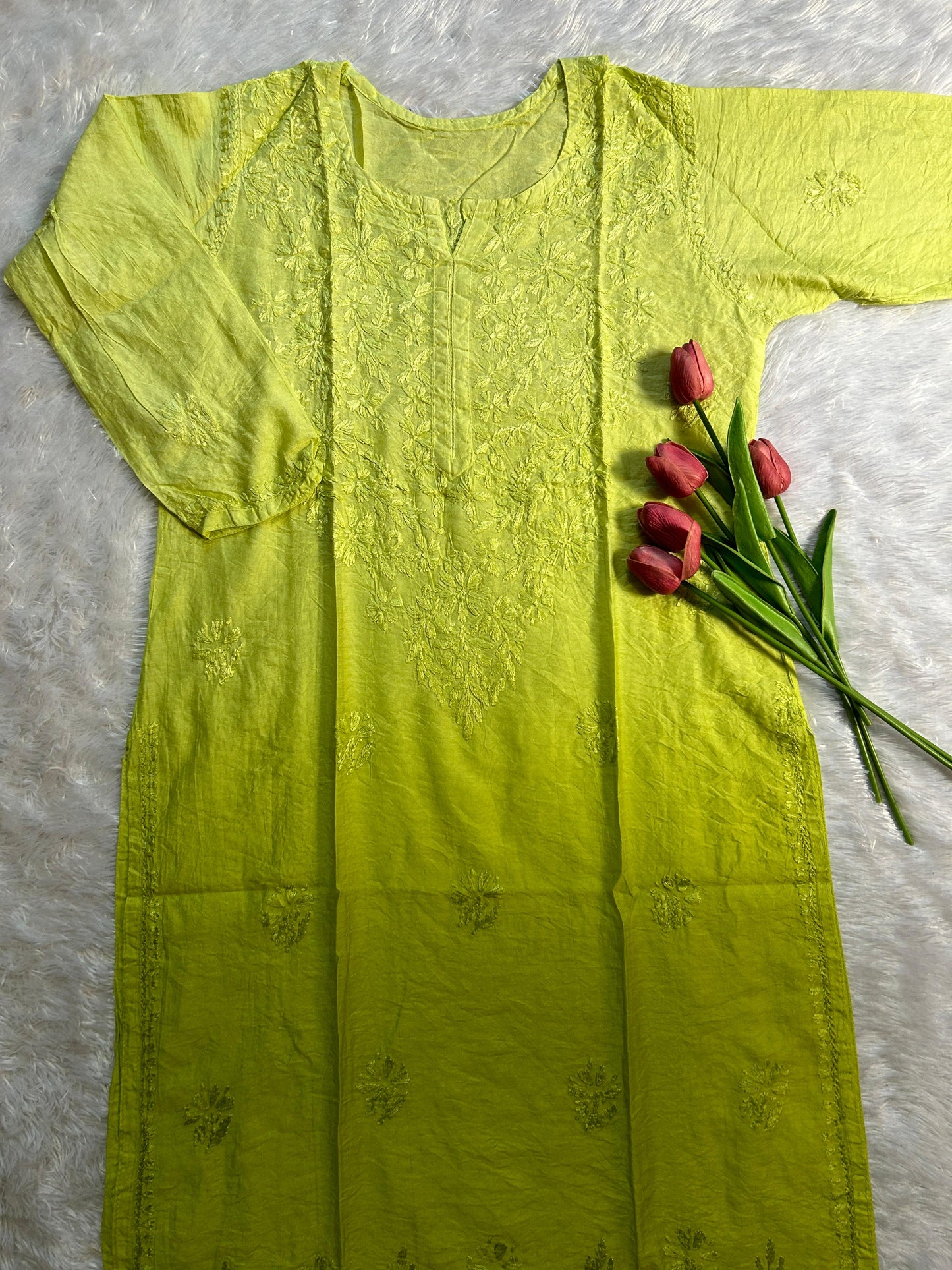 Green chanderi kurti - Hayat's Lucknowi