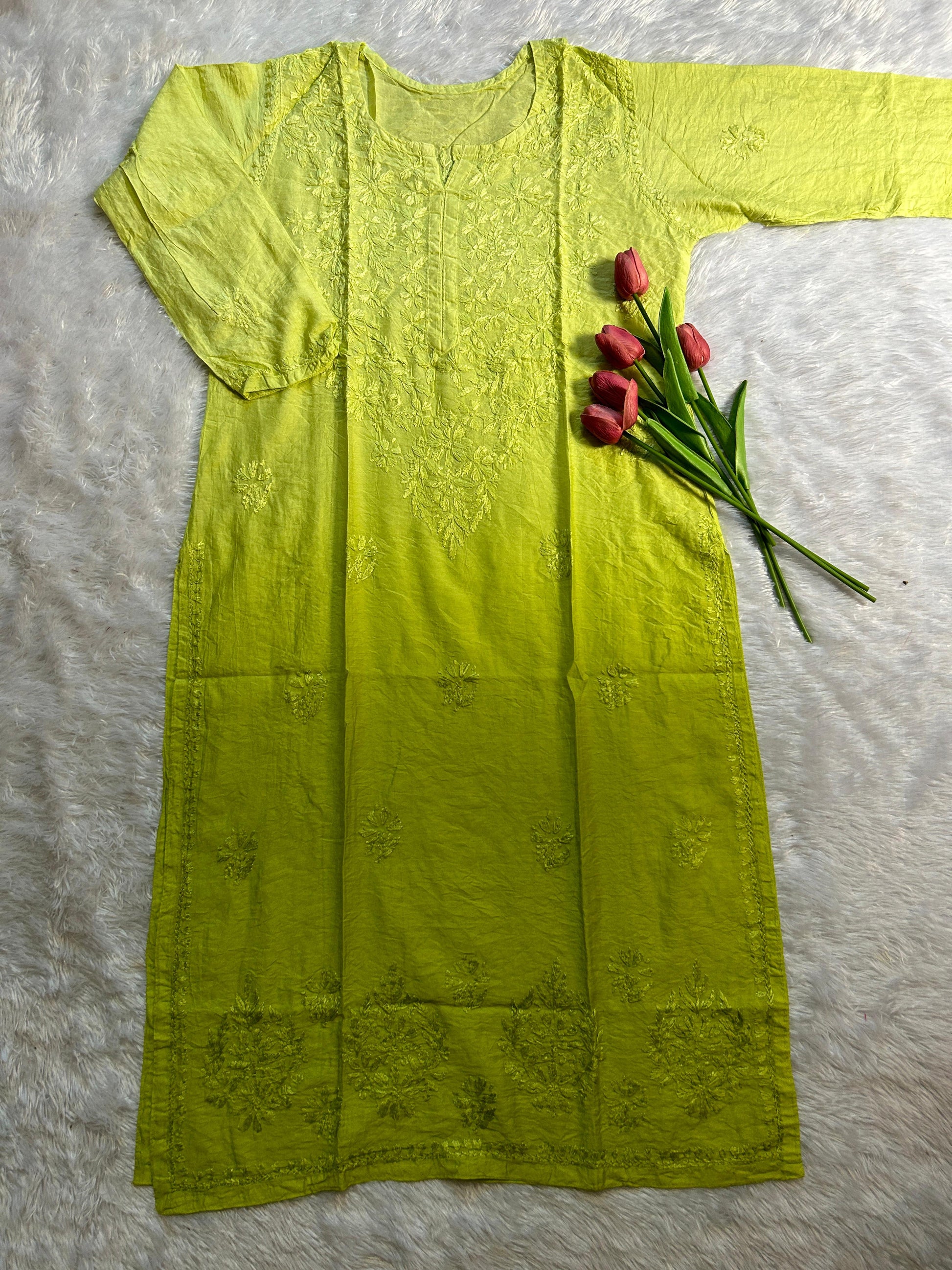 Green chanderi kurti - Hayat's Lucknowi