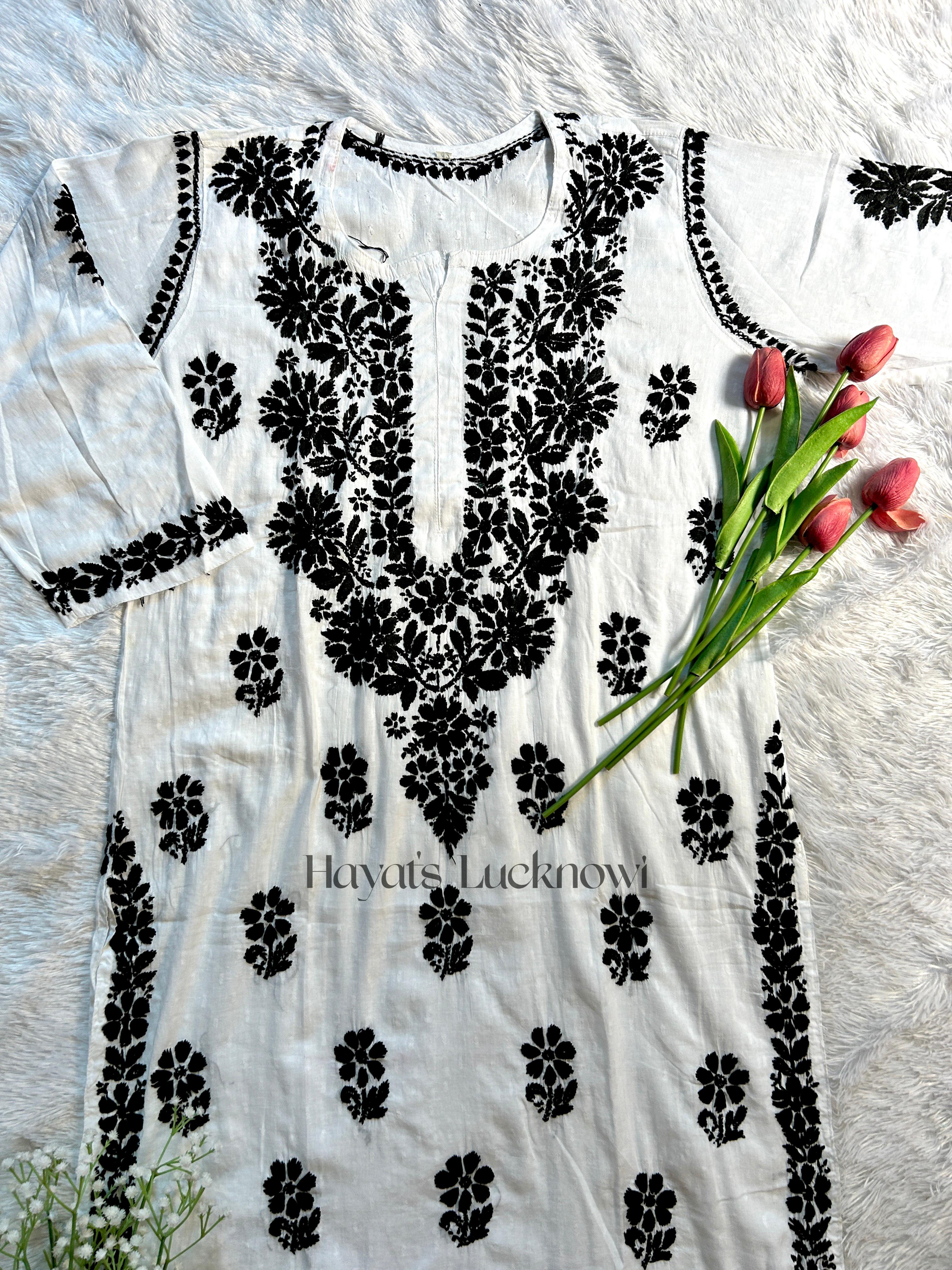 Hania Inspired White dobby cotton kurti - Hayat&