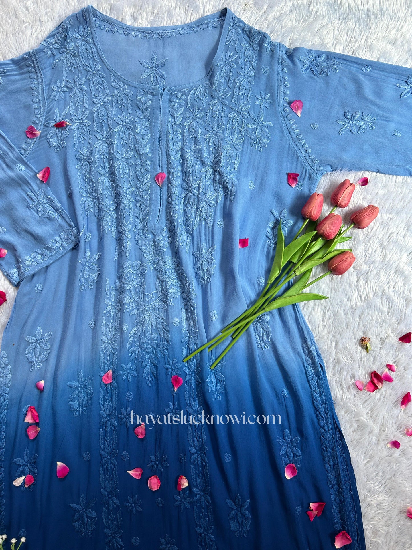 Inaya Blue Viscose Georgette Chikankari Kurta