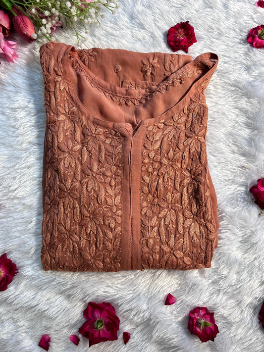 Inaya brown viscose georgette kurta - Hayat's Lucknowi