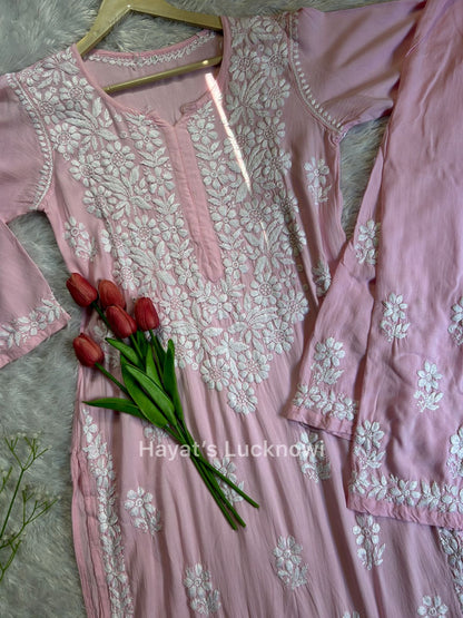 Khushi baby pink chikankari rayon set - Hayat&