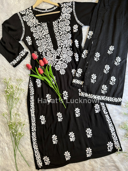 Khushi black chikankari rayon set - Hayat&