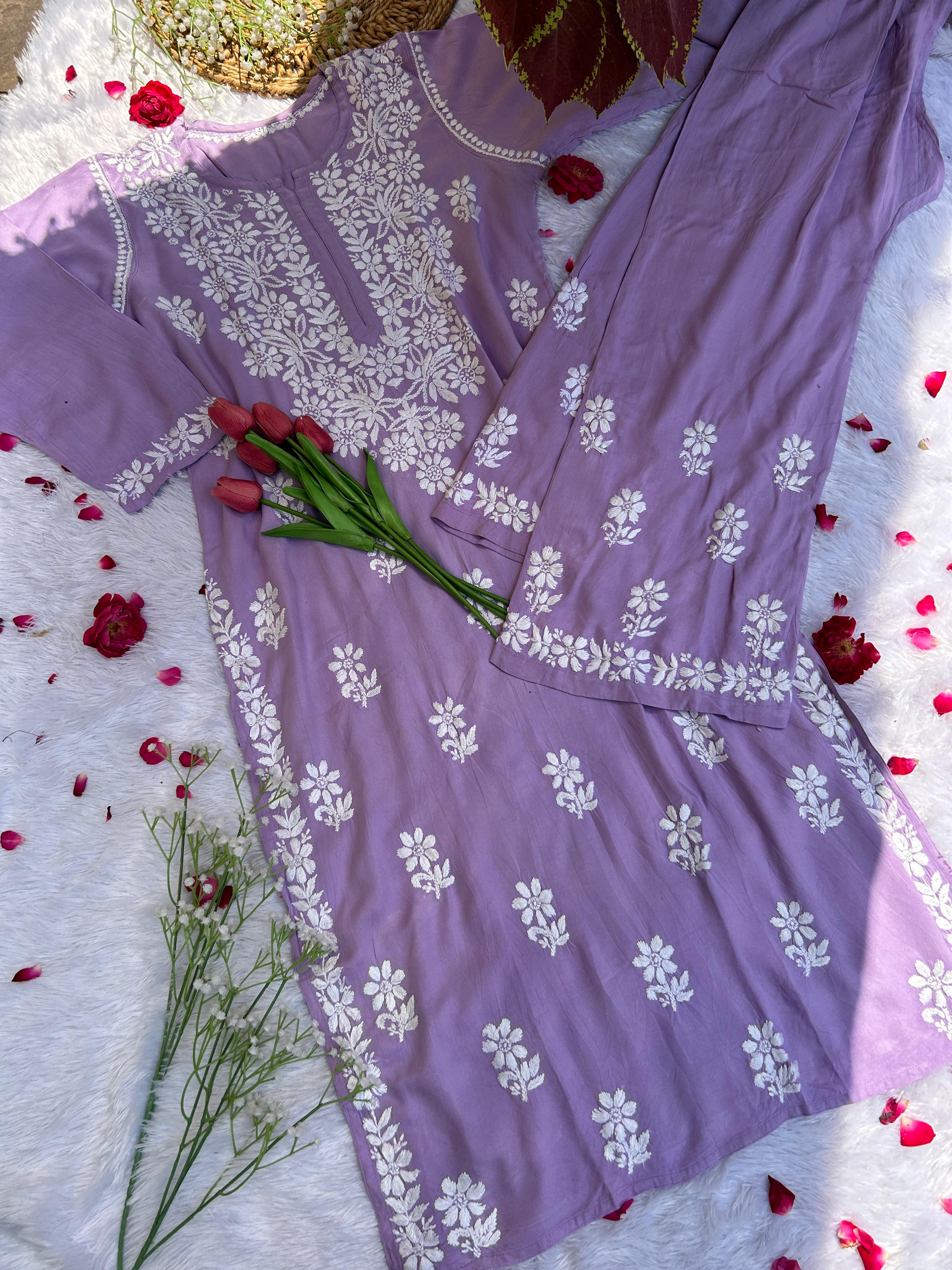 Khushi Lavender Rayon Set - Hayat&