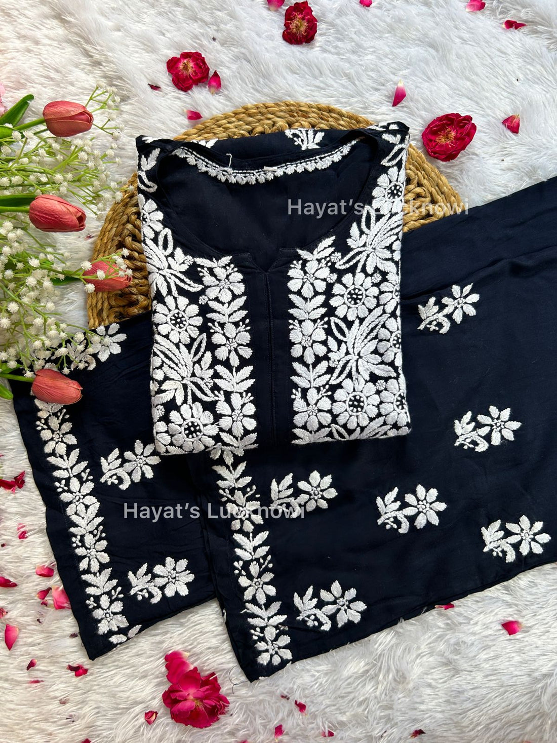 Khushi navy chikankari rayon set - Hayat&