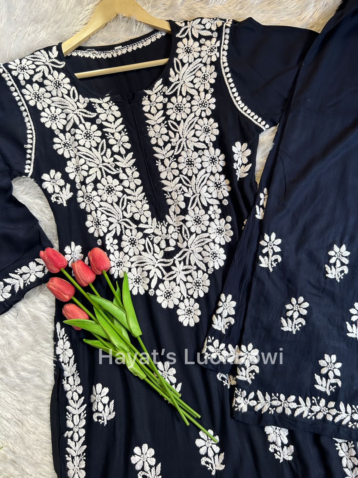 Khushi navy chikankari rayon set