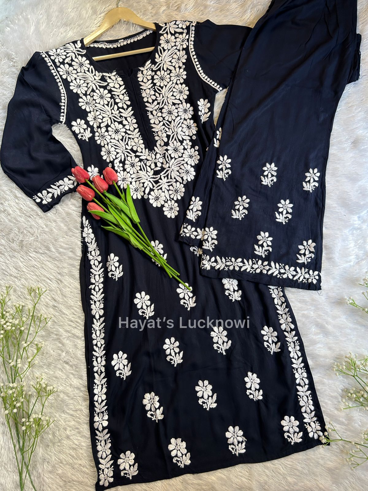 Khushi navy chikankari rayon set