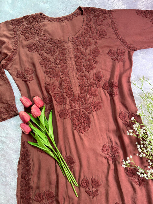 Khwahish brown modal kurti - Hayat's Lucknowi