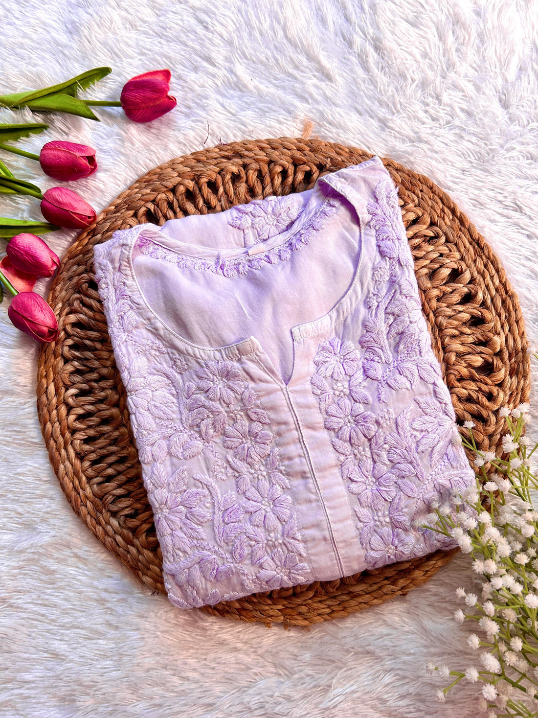 Lavender Chikankari Modal Long Kurta - Hayat&