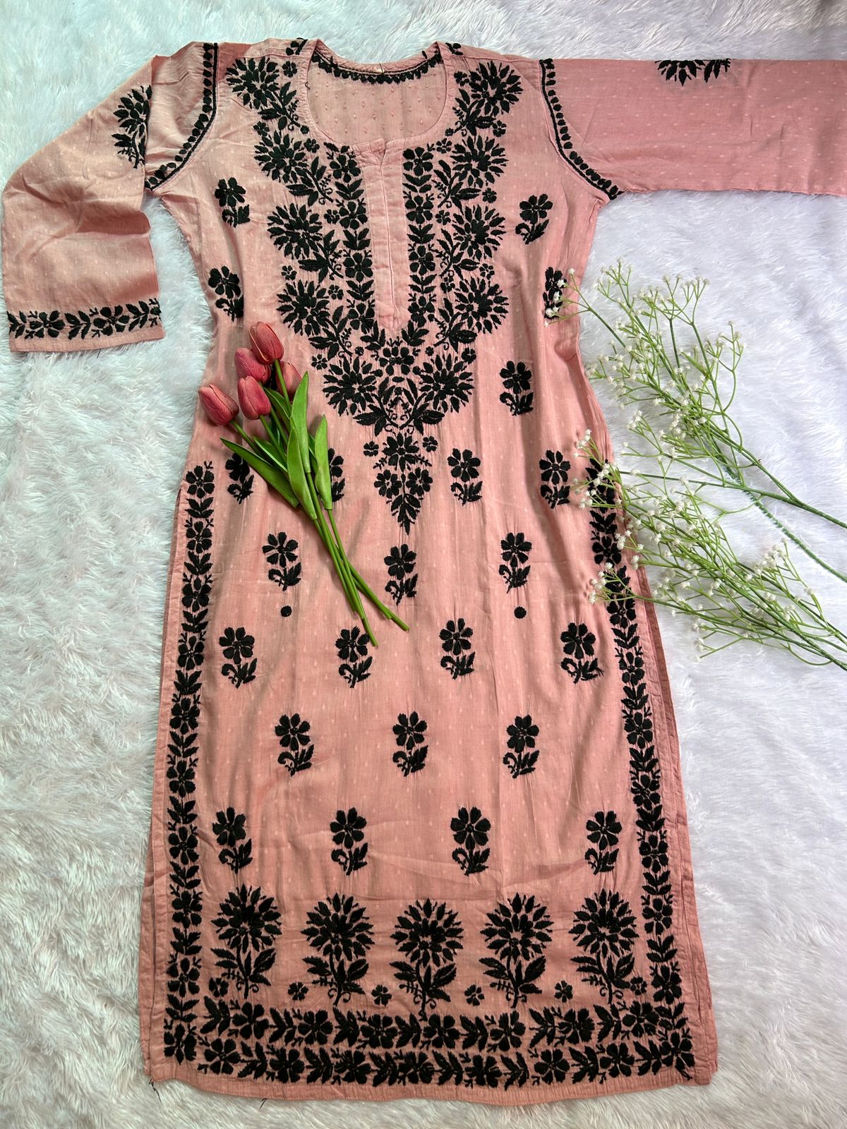 Liyana peach dobby cotton kurti