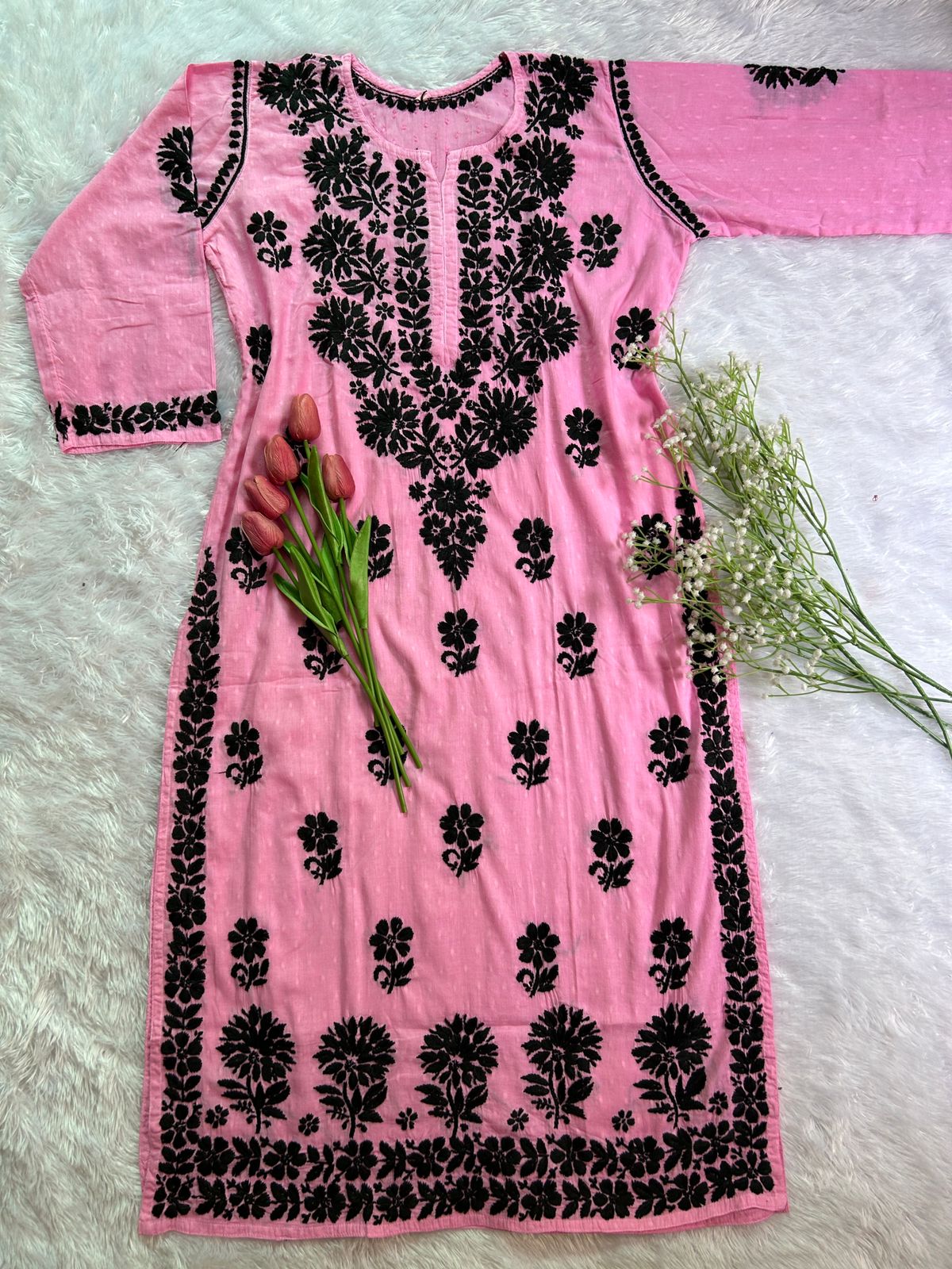 Kurti en coton dobby rose Liyana