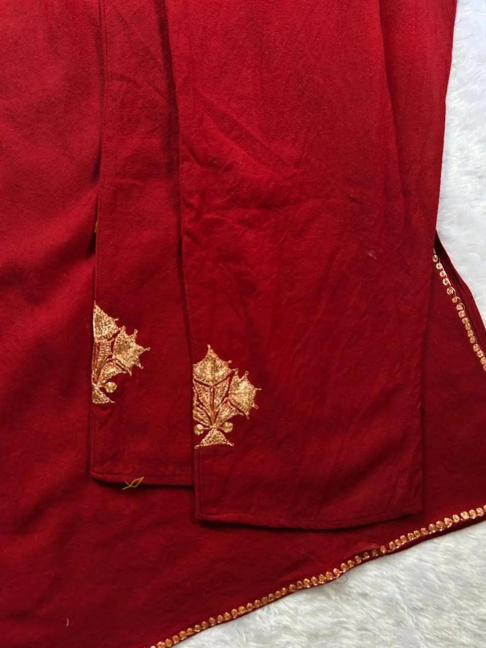 Maroon Kashmiri Tilla Work Woolen Pheran by Hayat's Lucknowi