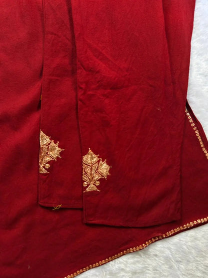 Maroon Kashmiri Tilla Work Woolen Pheran by Hayat's Lucknowi