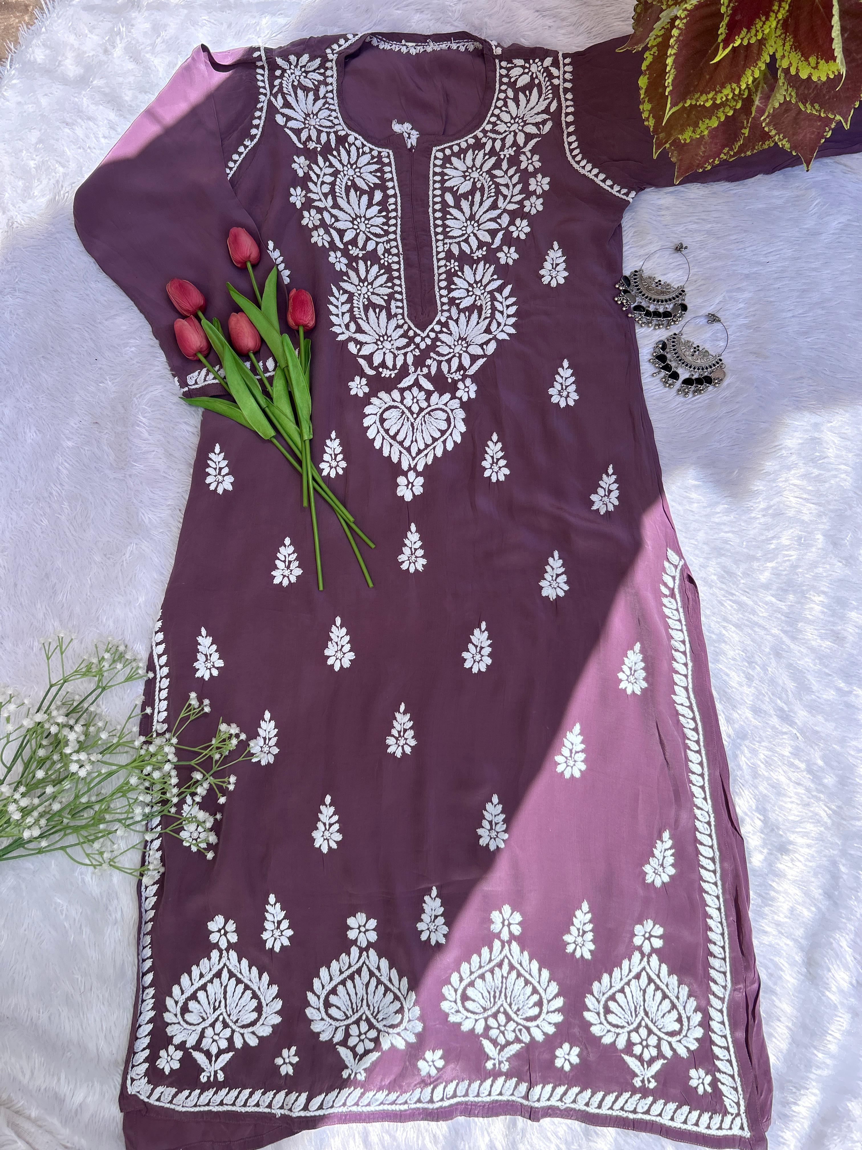 Mauve crepe silk kurti - Hayat&