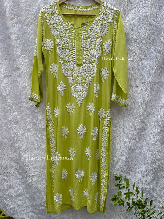 Nuzhat light green modal kurti - Hayat's Lucknowi