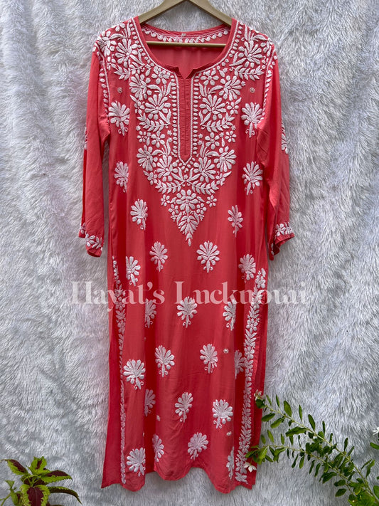 Nuzhat peach modal kurti - Hayat's Lucknowi