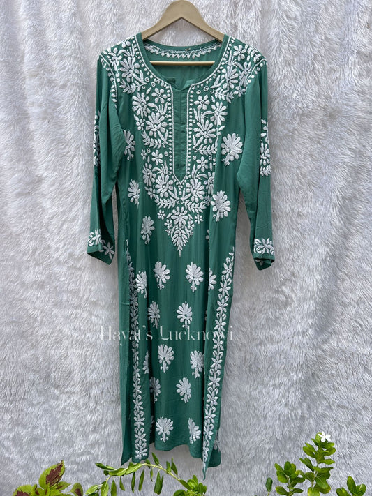 Nuzhat pine green modal kurti - Hayat's Lucknowi