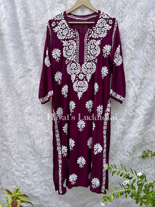 Nuzhat plum modal kurti - Hayat's Lucknowi