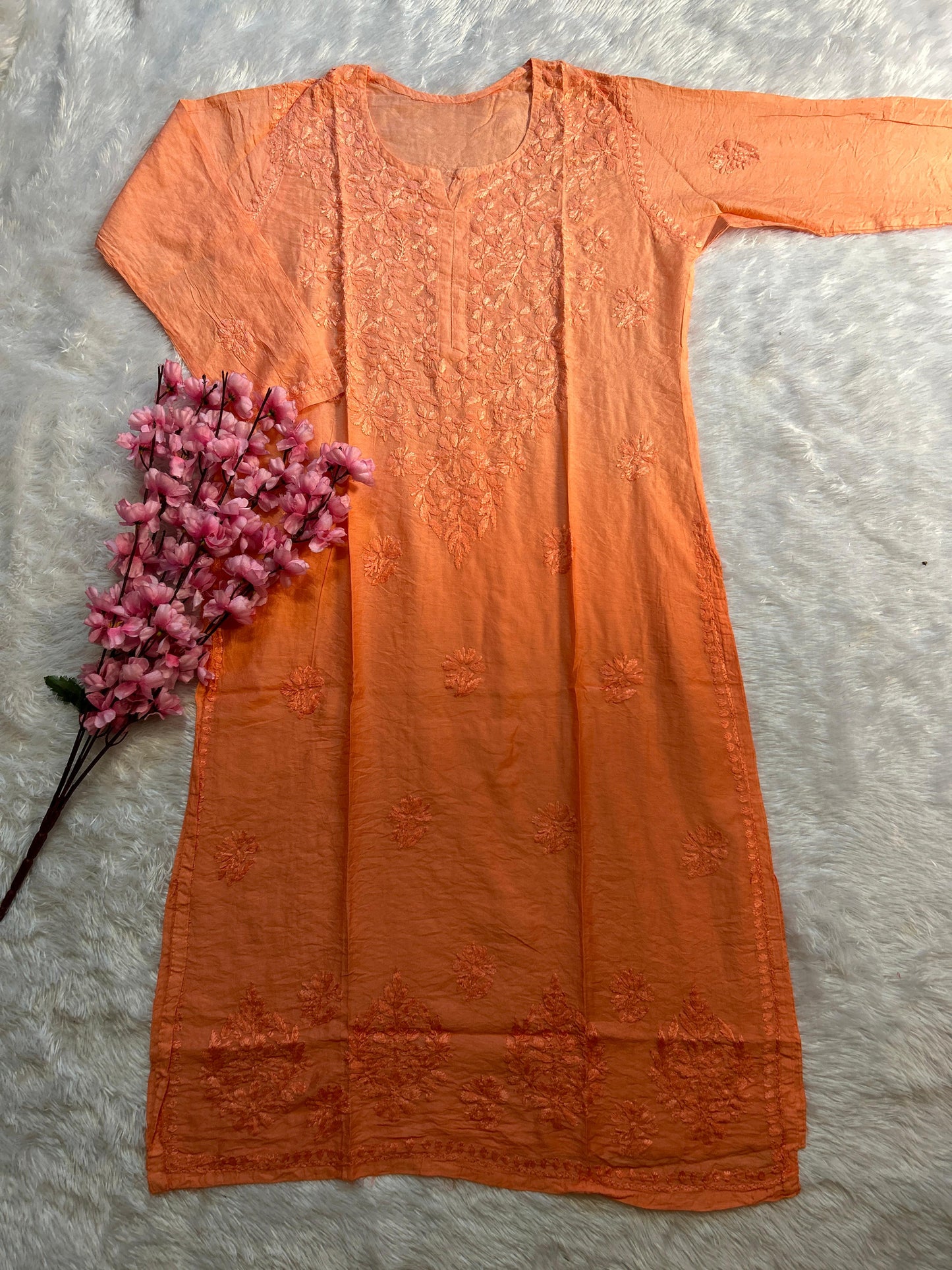 Orange chanderi kurti - Hayat's Lucknowi