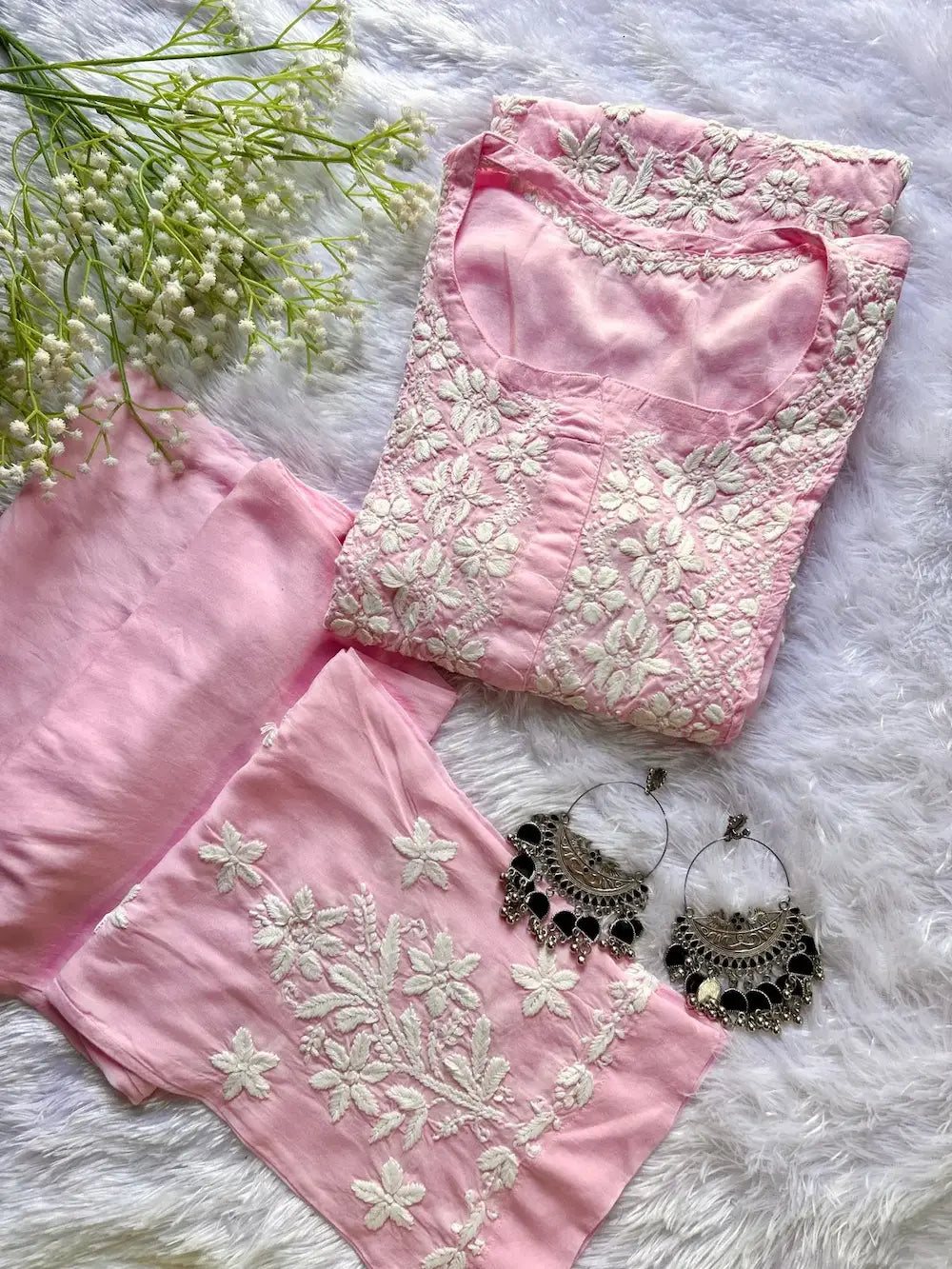 pink chikanakri coord for college office wear and for date night