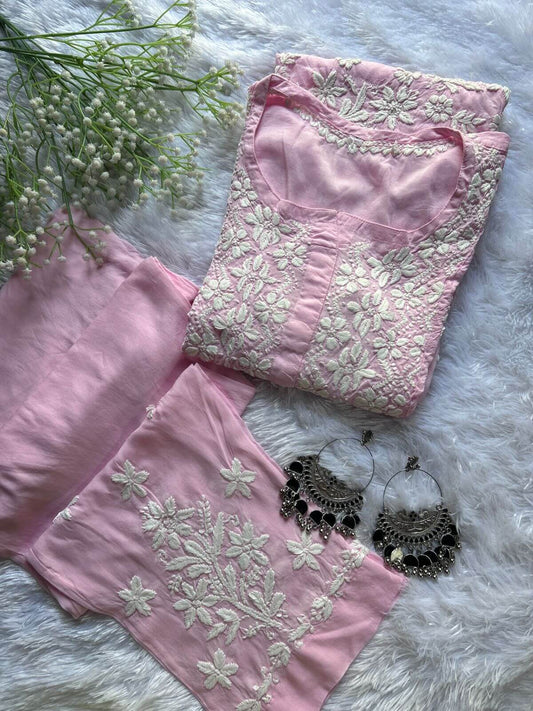 Aiman Baby Pink Chikankari Modal Co-ord - Hayat's Lucknowi