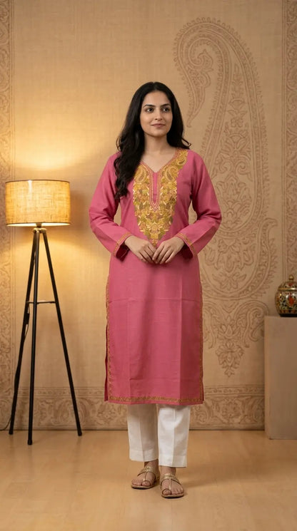 Dusty Rose Pink Kashmiri Long Kurta